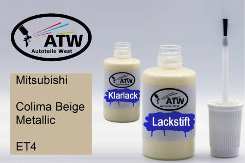 Mitsubishi, Colima Beige Metallic, ET4: 20ml Lackstift + 20ml Klarlack - Set, von ATW Autoteile West.